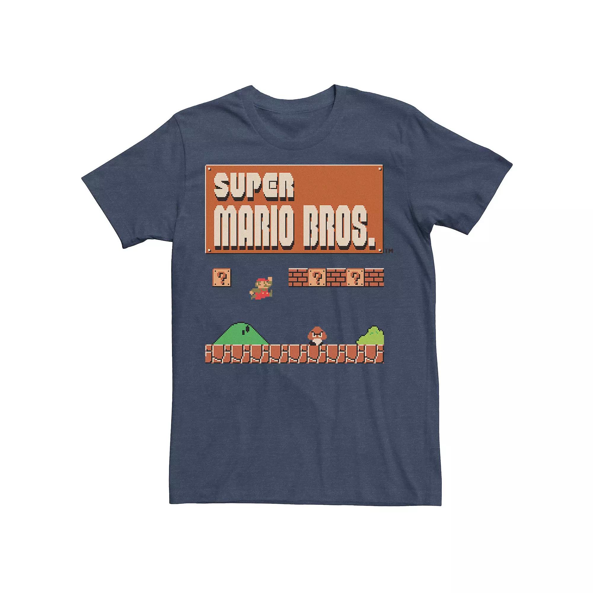 Men's Super Mario Bros Opening Screen Graphic Tee, Size: XXL, Navy Grey Product Image
