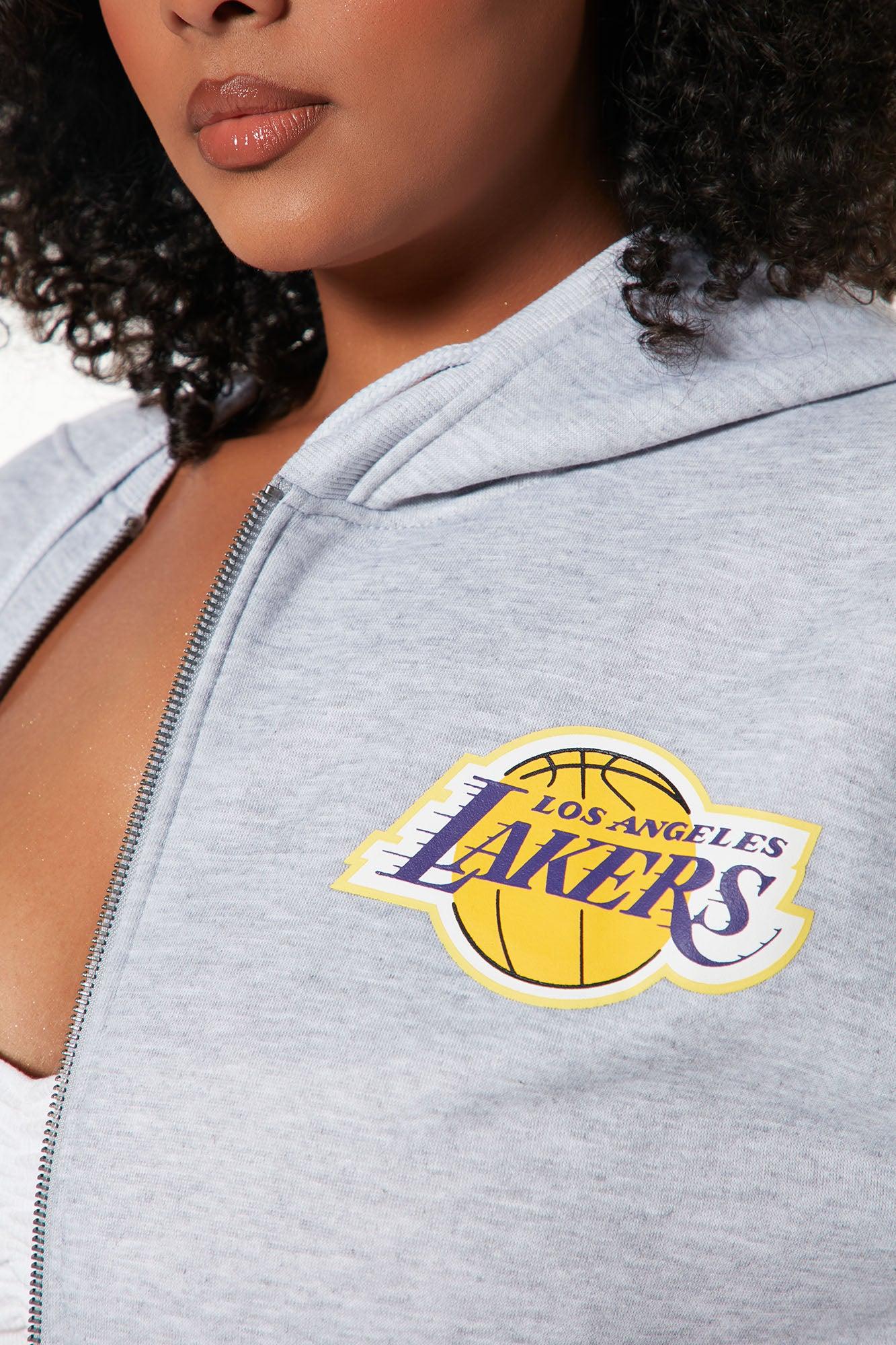 Lakers Cropped Zip Hoodie - Heather Grey Female Product Image