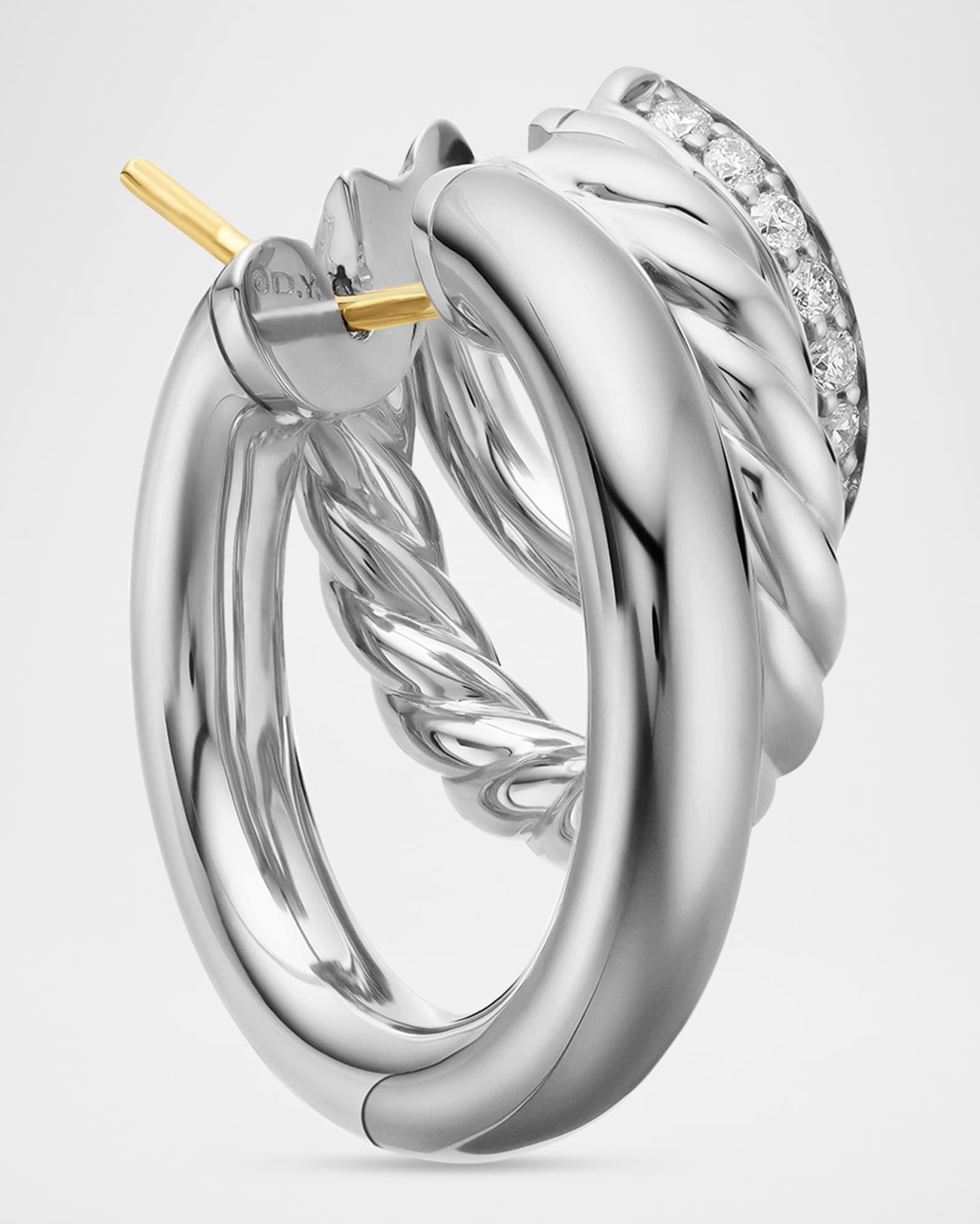 DY Mercer 3-Row Hoop Earrings with Diamonds in Silver, 21mm Product Image