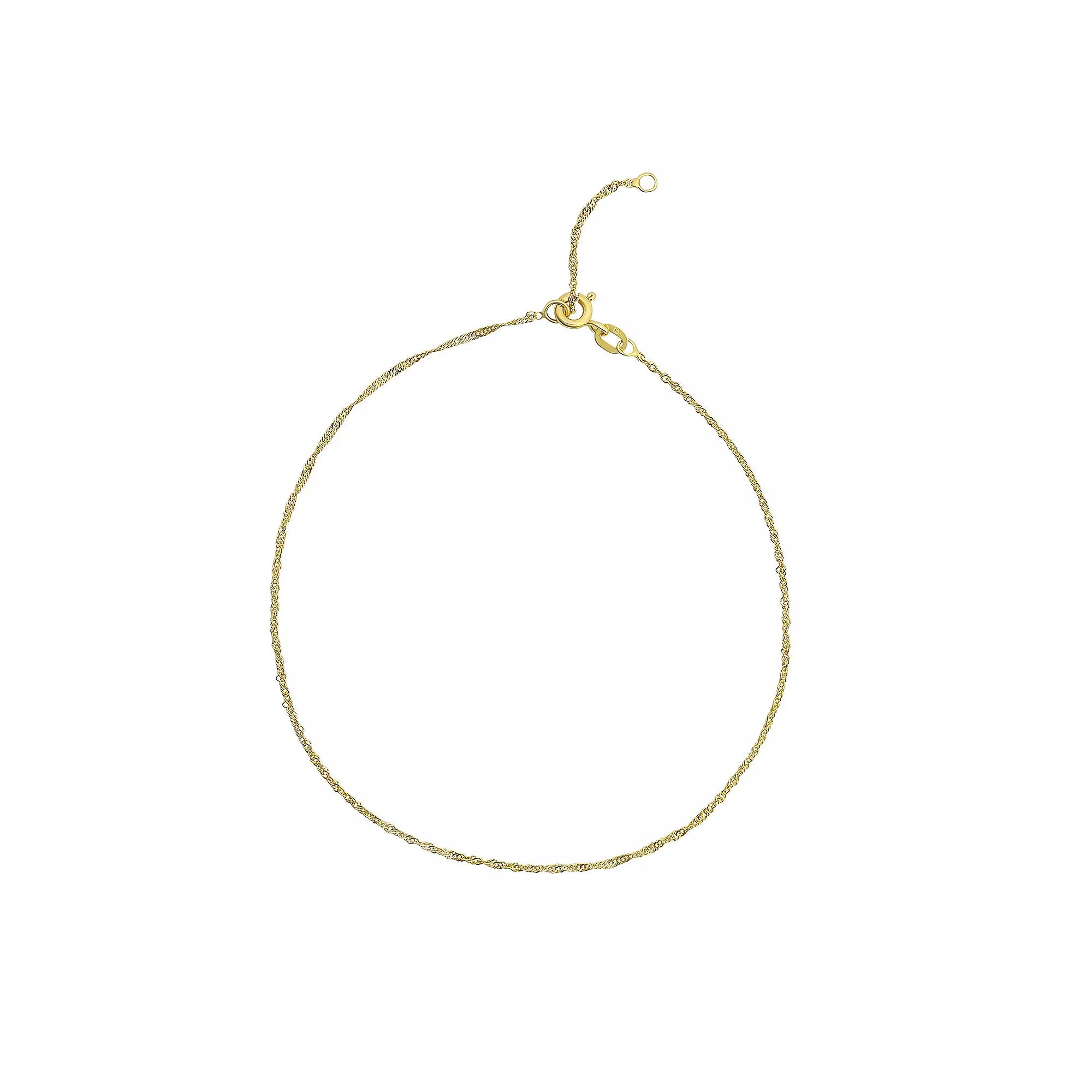 Taylor Grace 10k Gold Diamond Singapore Chain Anklet, Women's, Size: 10" Product Image