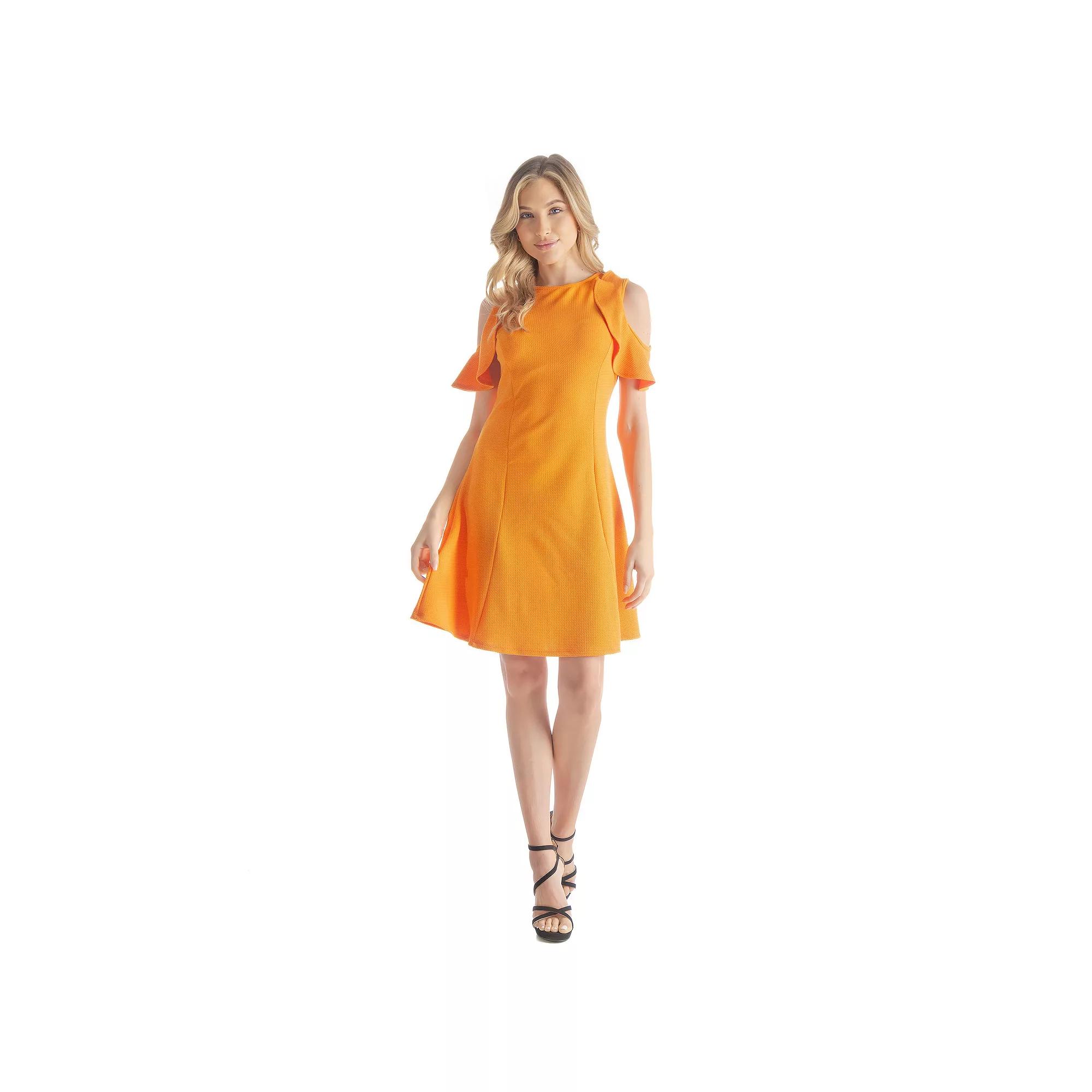 Women's 24Seven Comfort Apparel Ruffle Cold Shoulder A-Line Dress,  Product Image