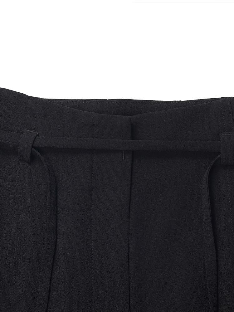 Triacetate High-Waisted Straight Women Pants With Rope Belt Product Image