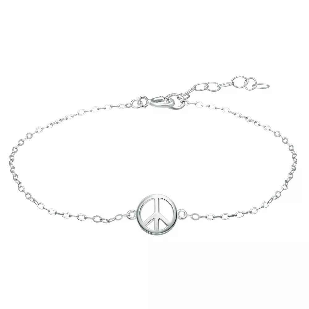 Aleure Precioso Sterling Silver Peace Sign Anklet, Women's, Size: 9", White Product Image