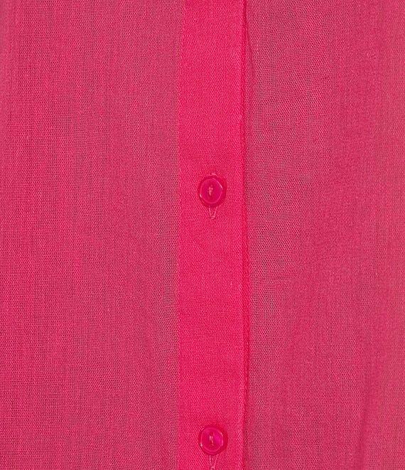 ELAN Placed Graphic Print Point Collar High-Low Hem Long Sleeve Button Front Shirt Product Image