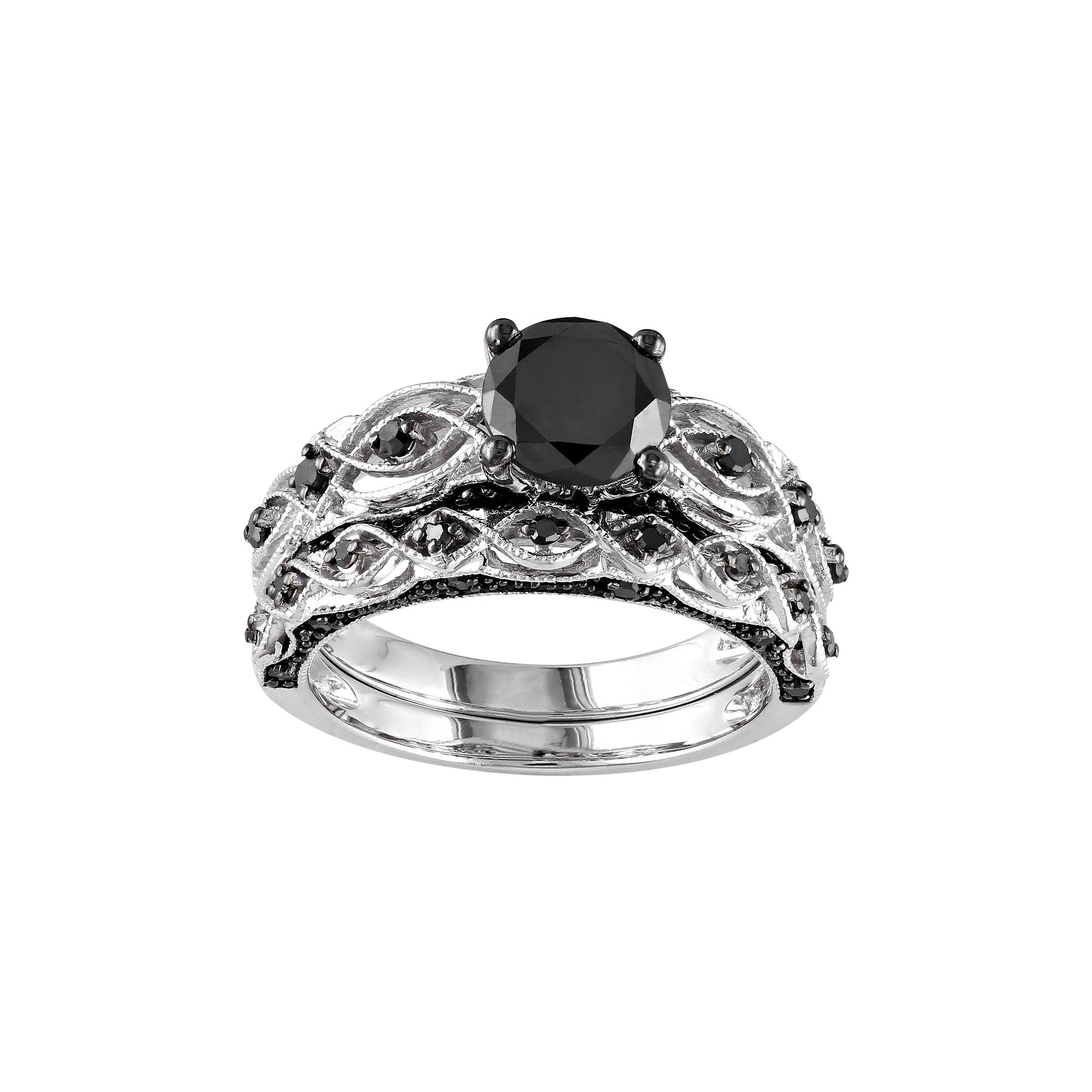 Stella Grace 10k White Gold 1 3/8 Carat T.W. Black Diamond Swirl Engagement Ring Set, Women's, 10k Whgold Product Image