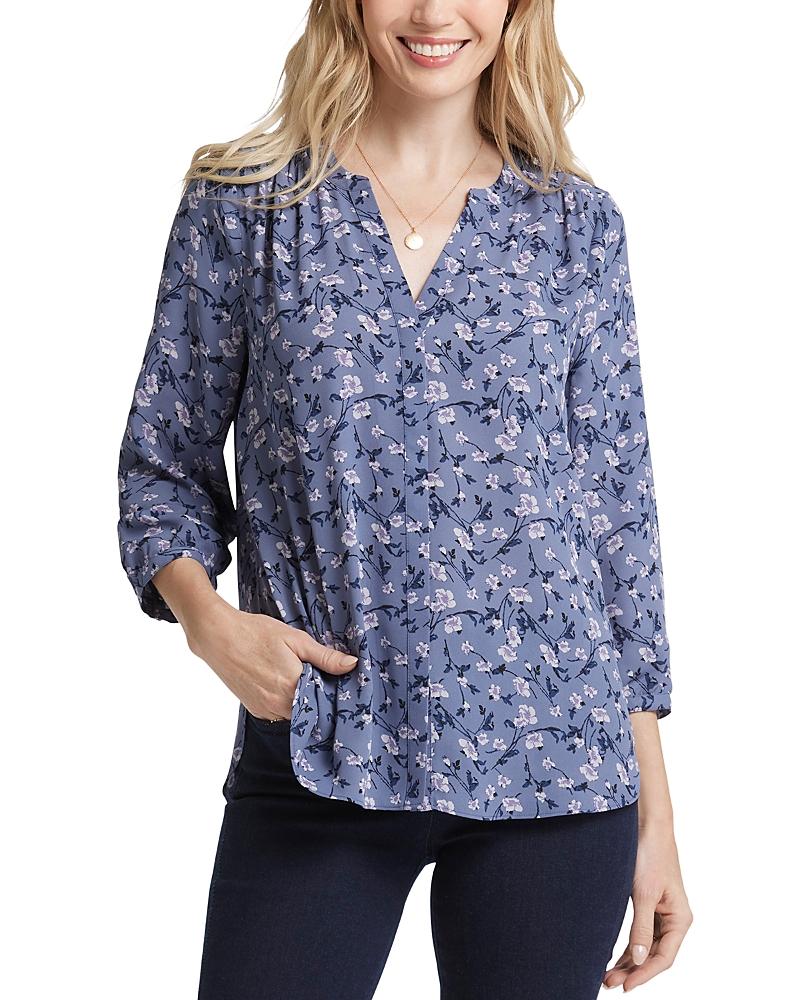 Nydj Three Quarter Sleeve Printed Pintucked Back Blouse Product Image