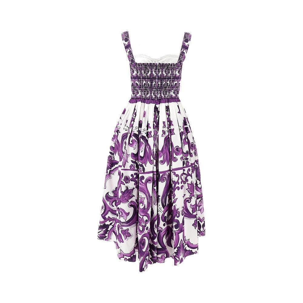 DOLCE & GABBANA Long Poplin Dress With Majolica Print In Purple Product Image