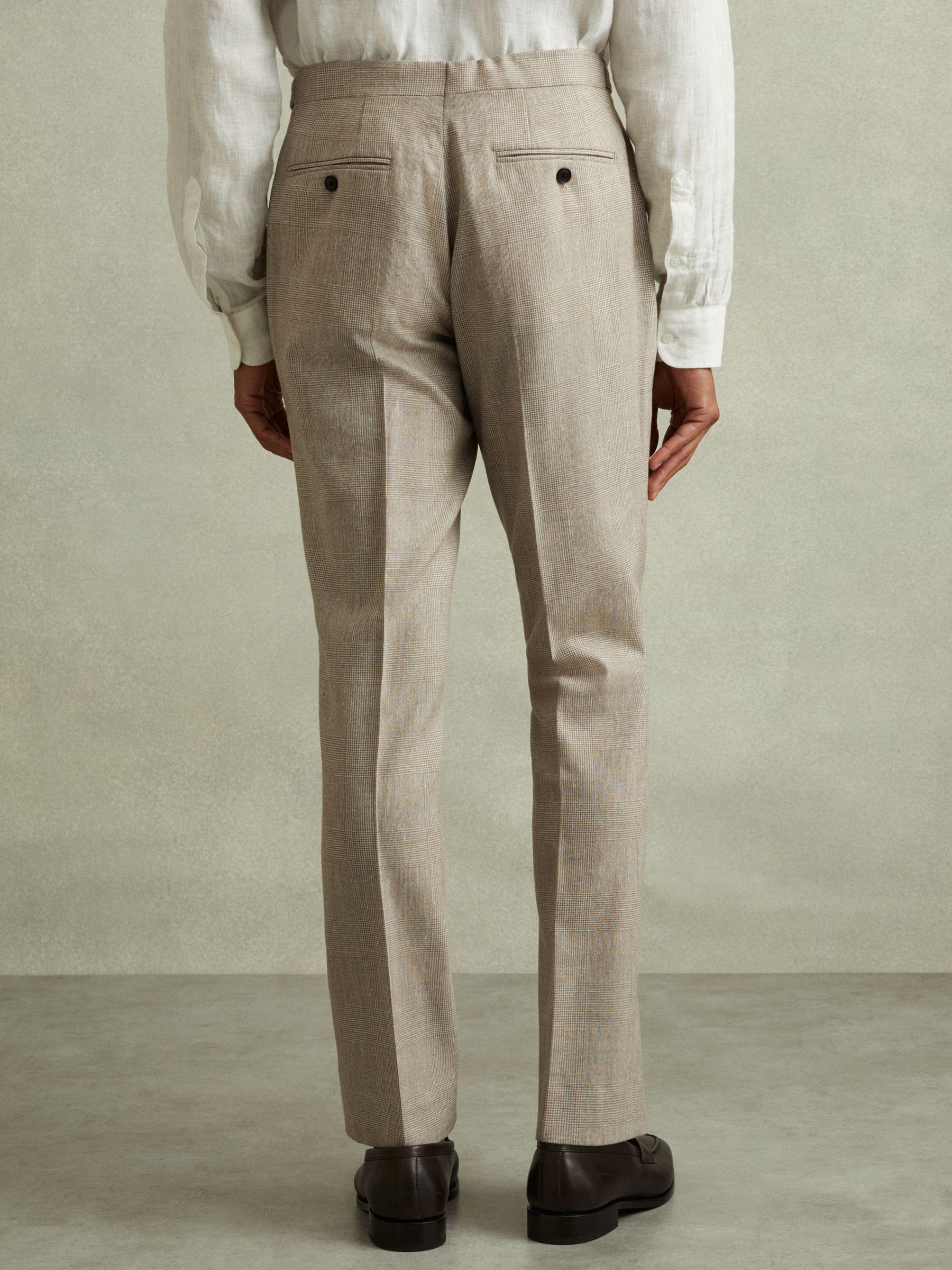 Checked Side Adjuster Trousers in Wool-Linen in Oatmeal Product Image