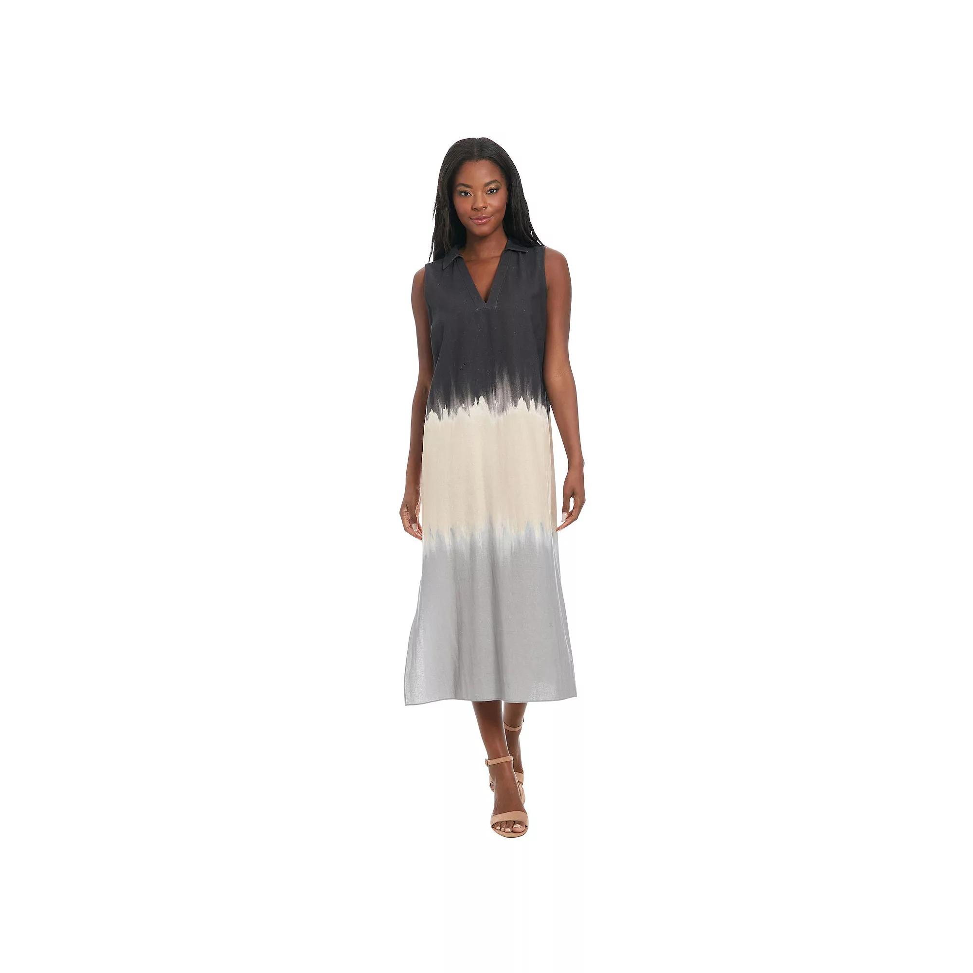 Women's London Times Collared Popover Linen Maxi Dress,  Product Image