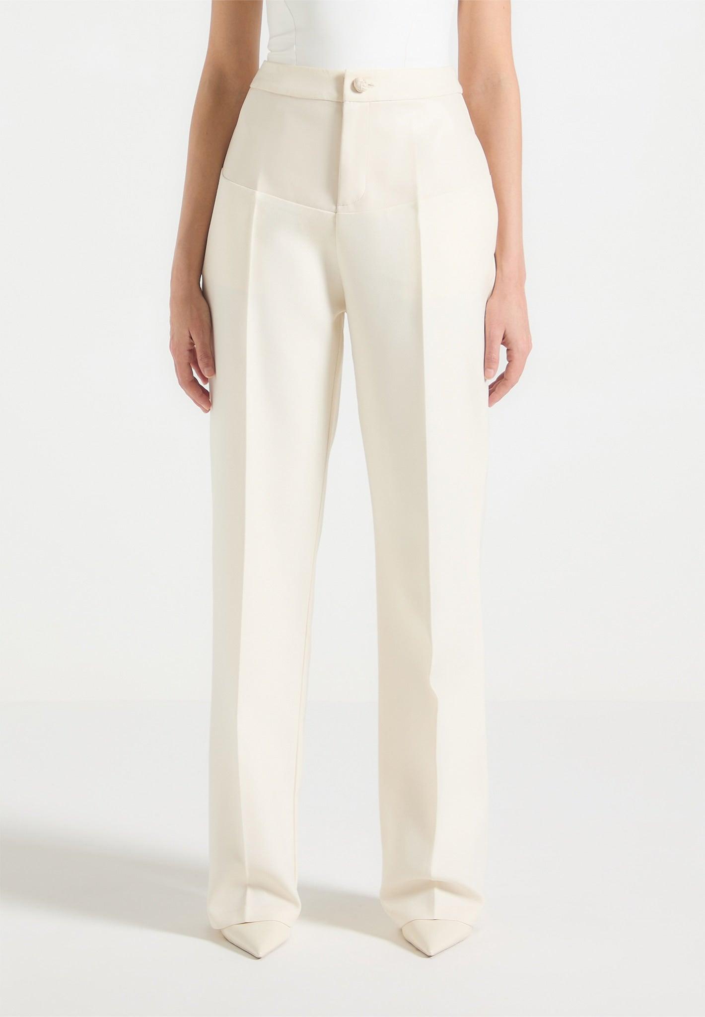 Blanche - Leather Panel Tailored Trousers - Cream Female Product Image