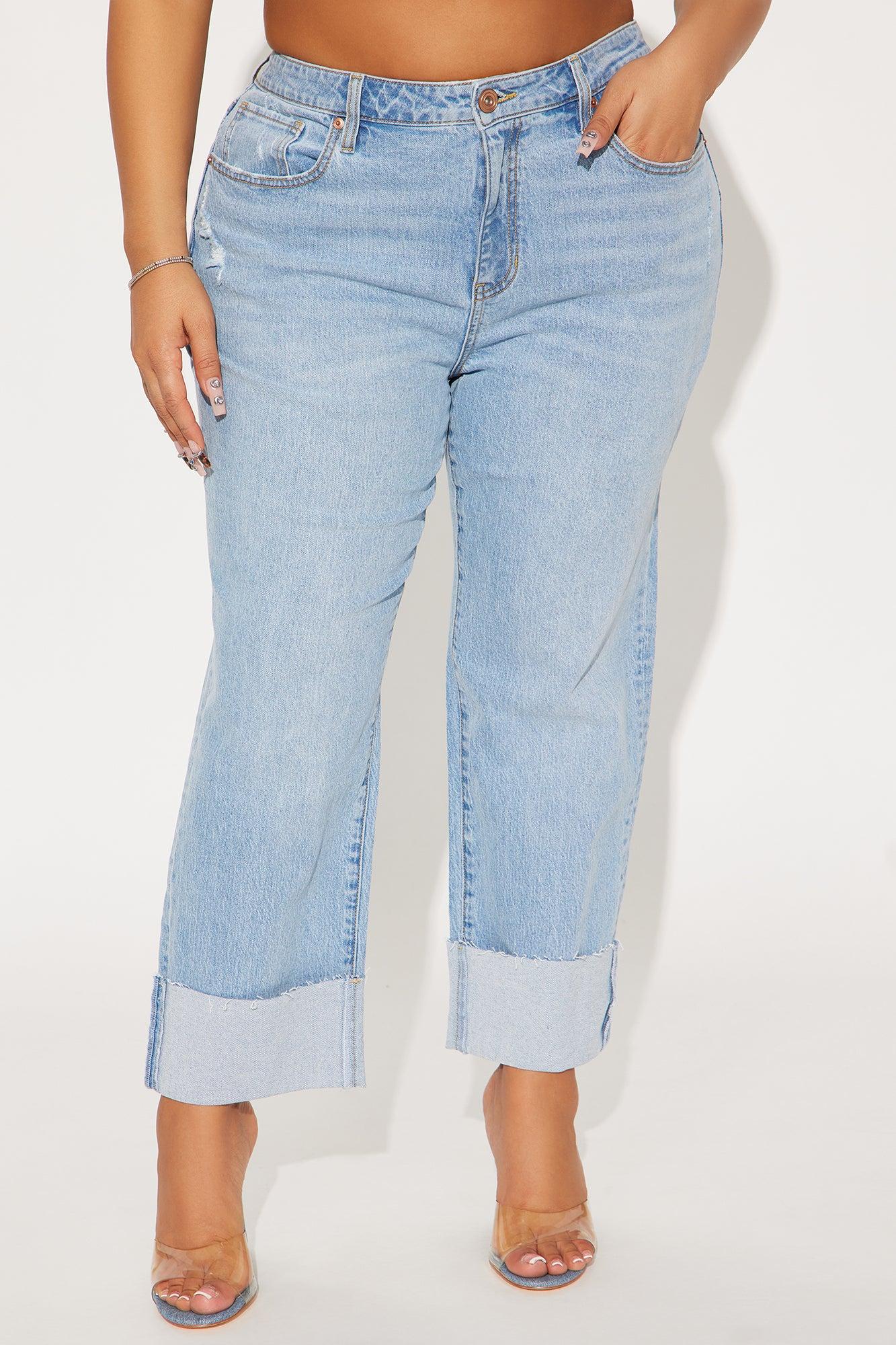 Solene Relaxed Cuffed Straight Leg Jeans - Light Wash Product Image