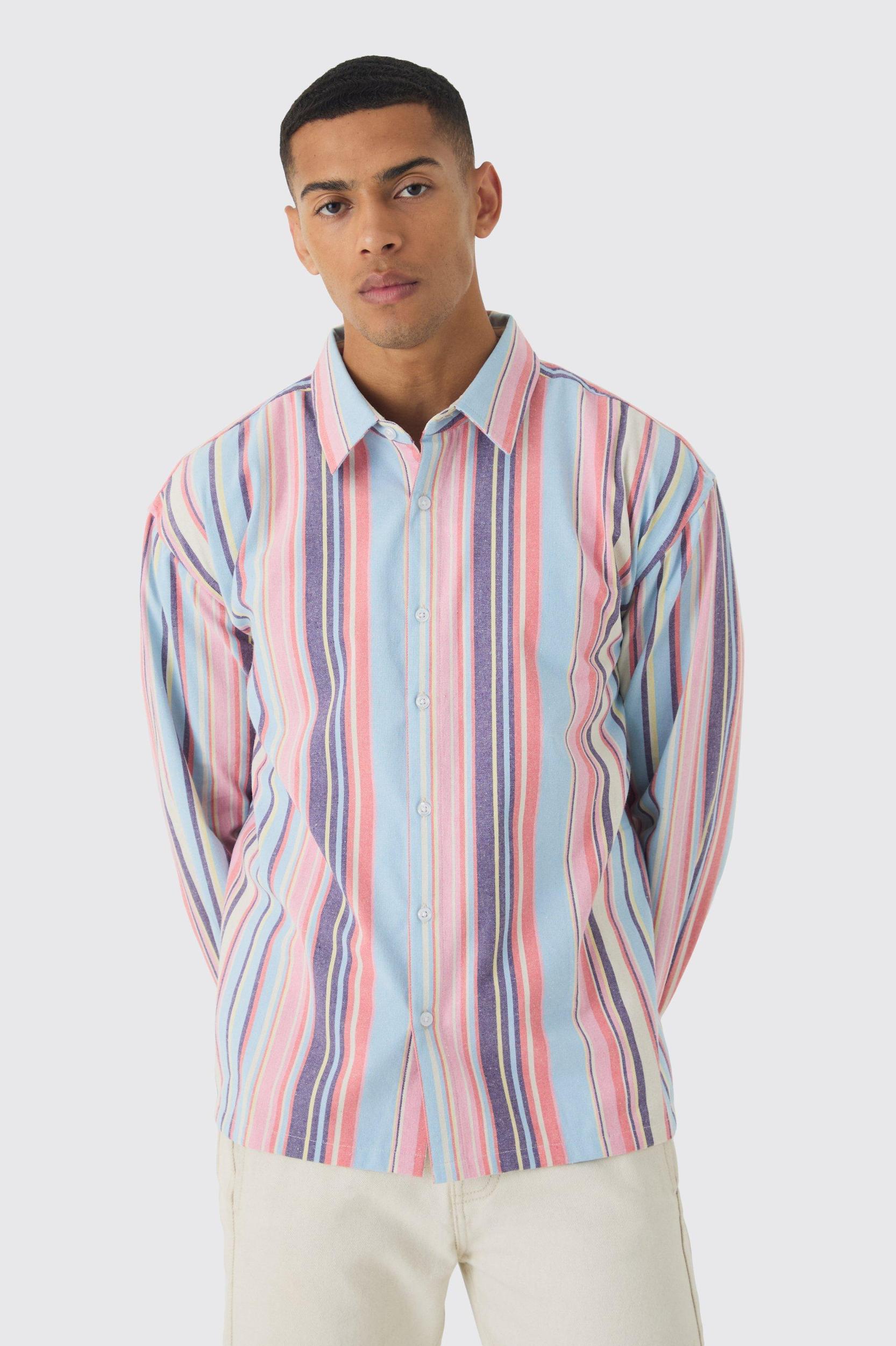 Oversized Long Sleeve Stripe Shirt | boohooMAN USA Product Image