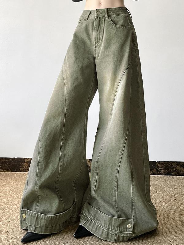 Street Wind Water Washed Green Boyfriend Jeans Product Image
