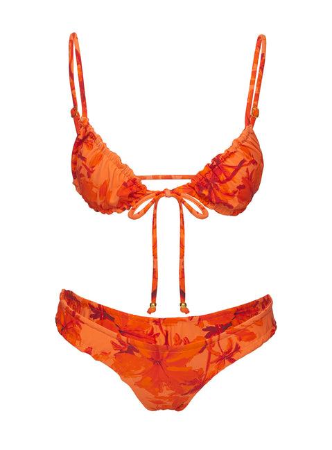 Lelani Ruched Bikini Bottoms Orange Floral Product Image
