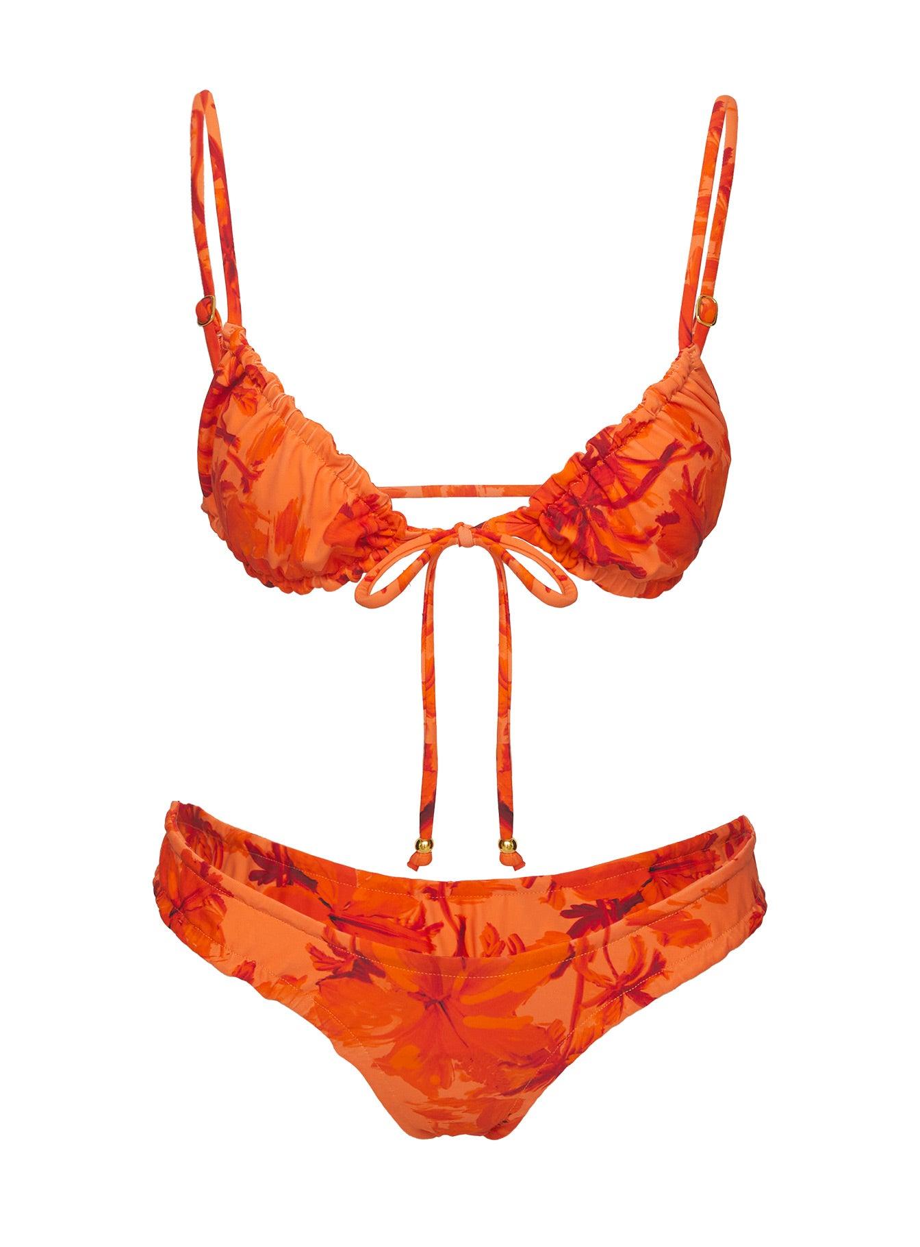 Lelani Ruched Bikini Bottoms Orange Floral Product Image