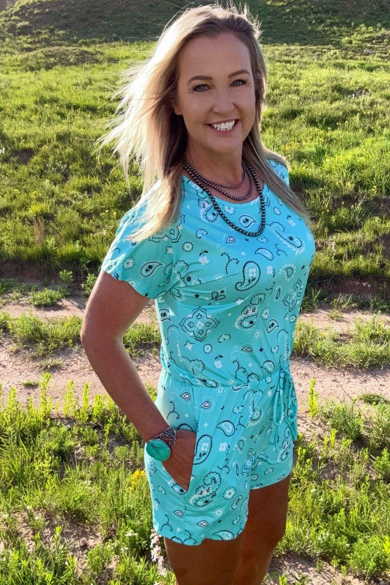 Sterling Kreek Bandana Babe Turquoise Romper Product Image