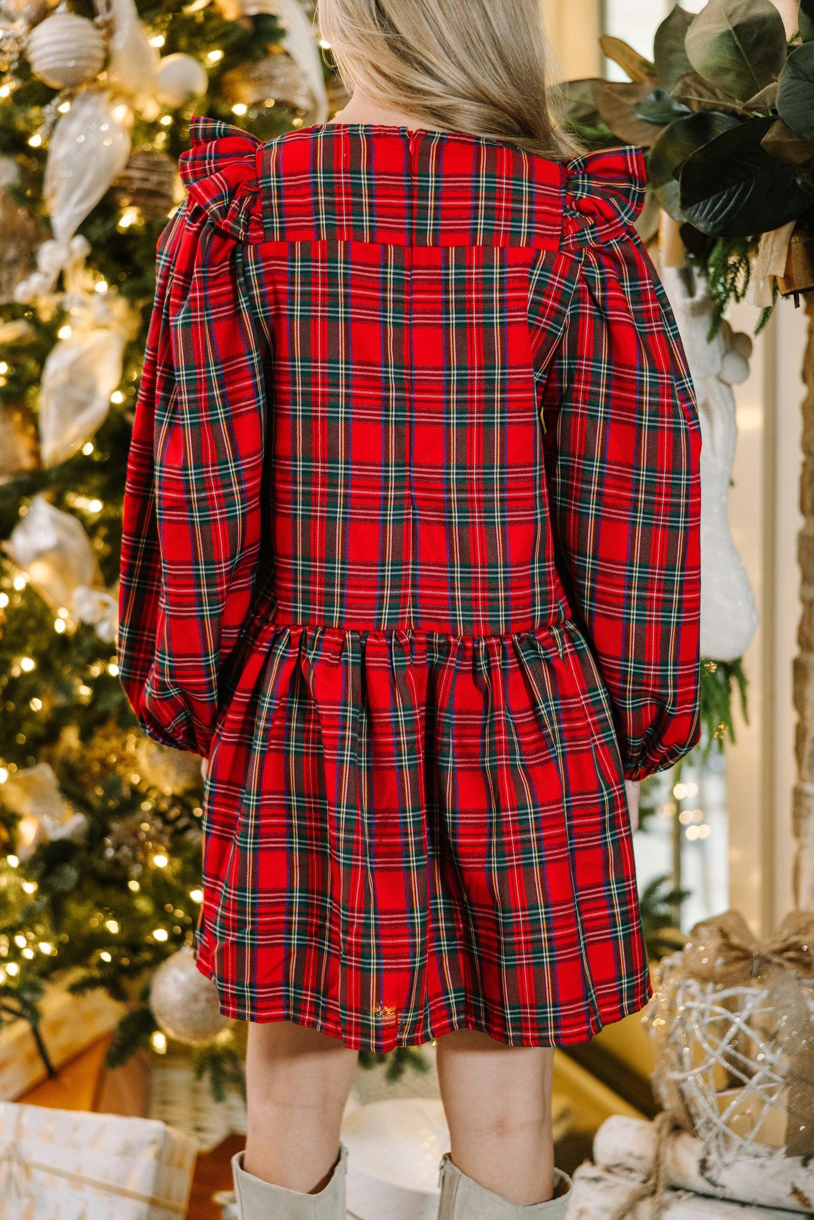 It's All Possible Red Tartan Plaid Babydoll Dress Female Product Image