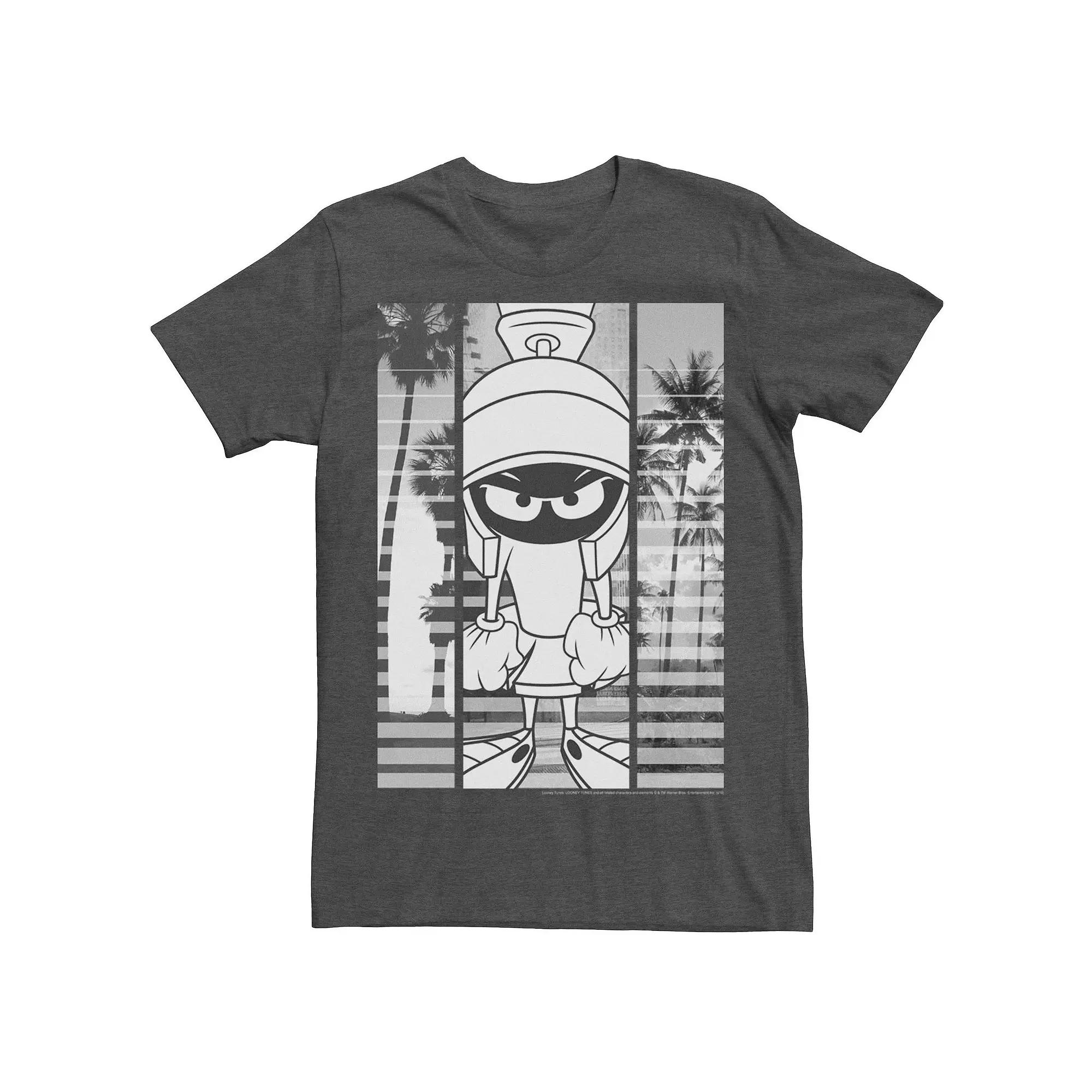 Men's Looney Tunes Marvin The Martian Grey Scale Panels Tee,  Product Image