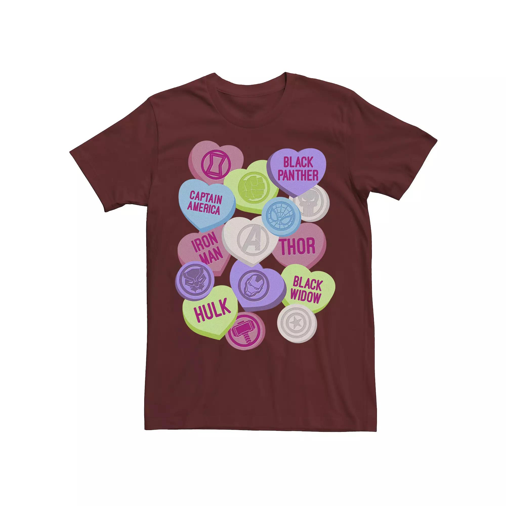 Men's Marvel Valentine's Candy Heart Avengers Icons Tee, Size: Small, Red Product Image