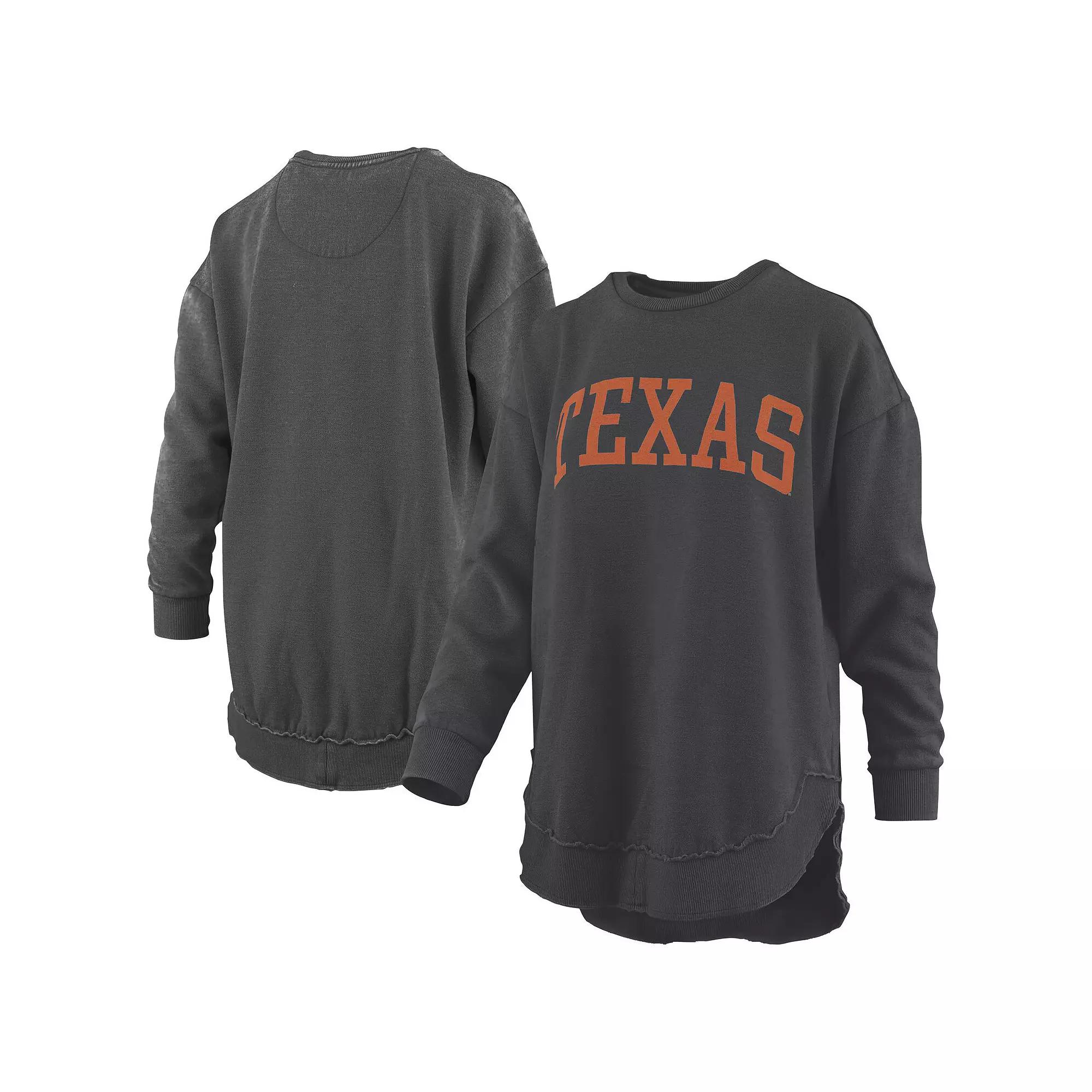 Women's Pressbox Black Texas Longhorns Melange Poncho Vintage Fleece Long Sleeve Pullover Sweatshirt,  Product Image