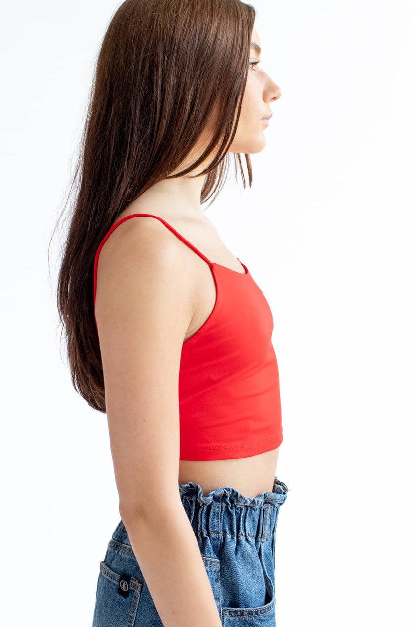 Red Lace Up Back Cropped Top Product Image