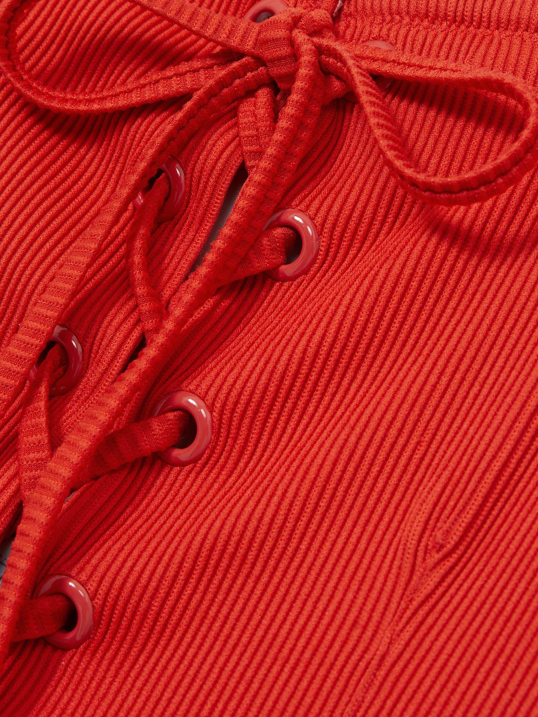 Ribbed Lace-Up Swimsuit in Orange Product Image