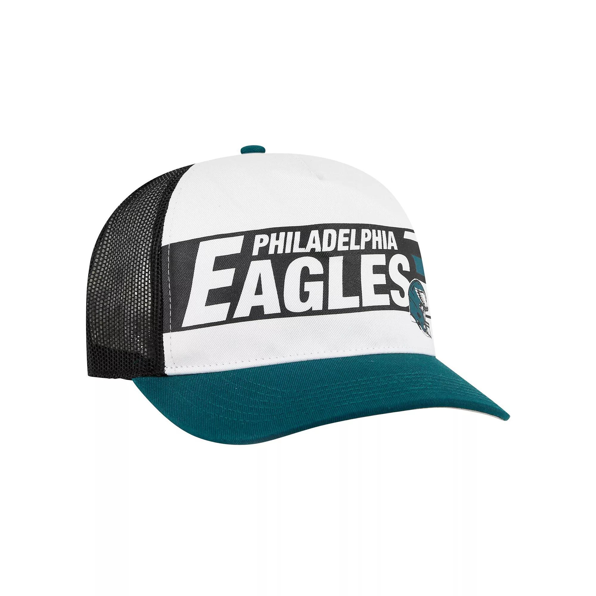 Men's '47 White/Midnight Green Philadelphia Eagles Stack Line Hitch Trucker Adjustable Hat Product Image