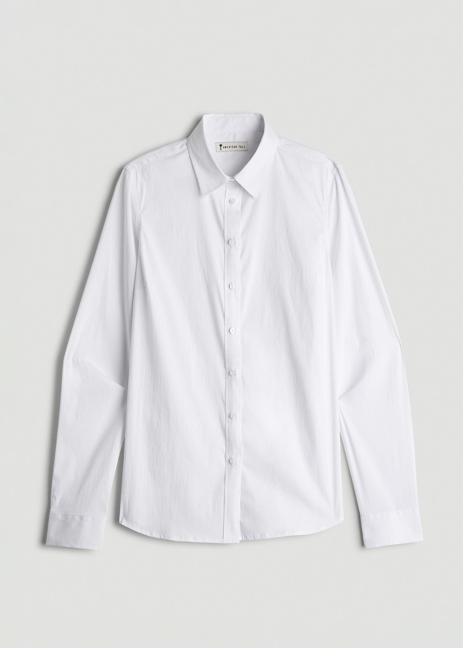 Slim Fit Button-Up Shirt for Tall Women in White Female Product Image