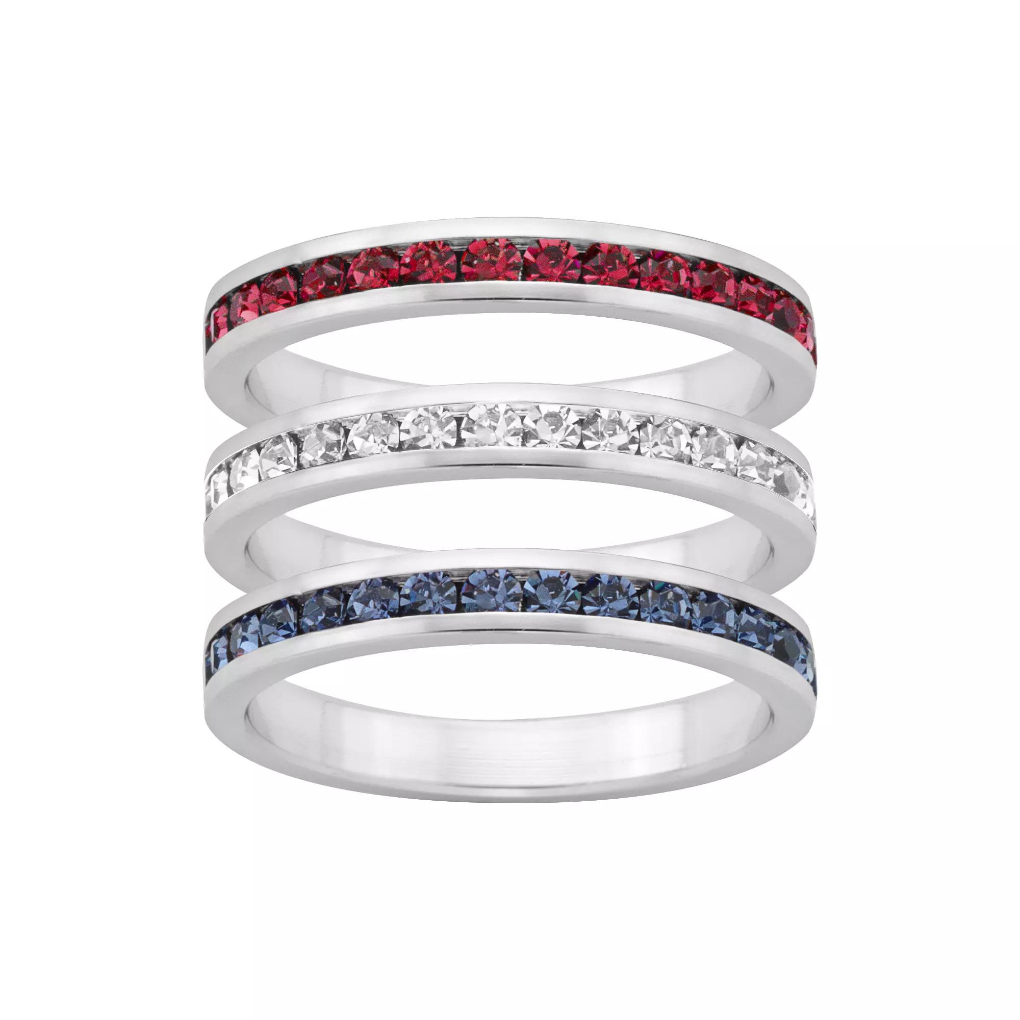 Traditions Jewelry Company Red, White & Blue Crystal Sterling Silver Eternity Ring Set, Womens Multicolor Product Image