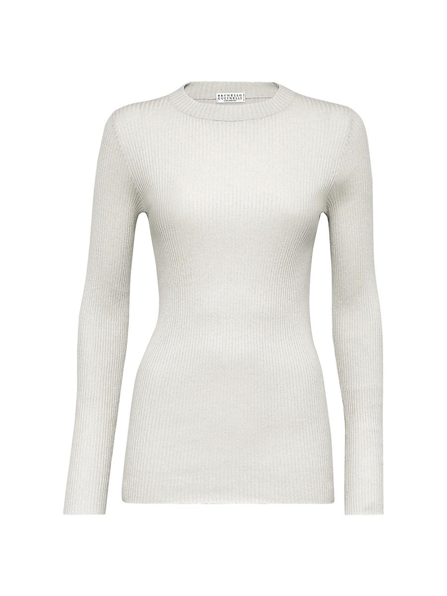 Womens Sparkling Cashmere and Silk Rib Knit Lightweight Sweater Product Image