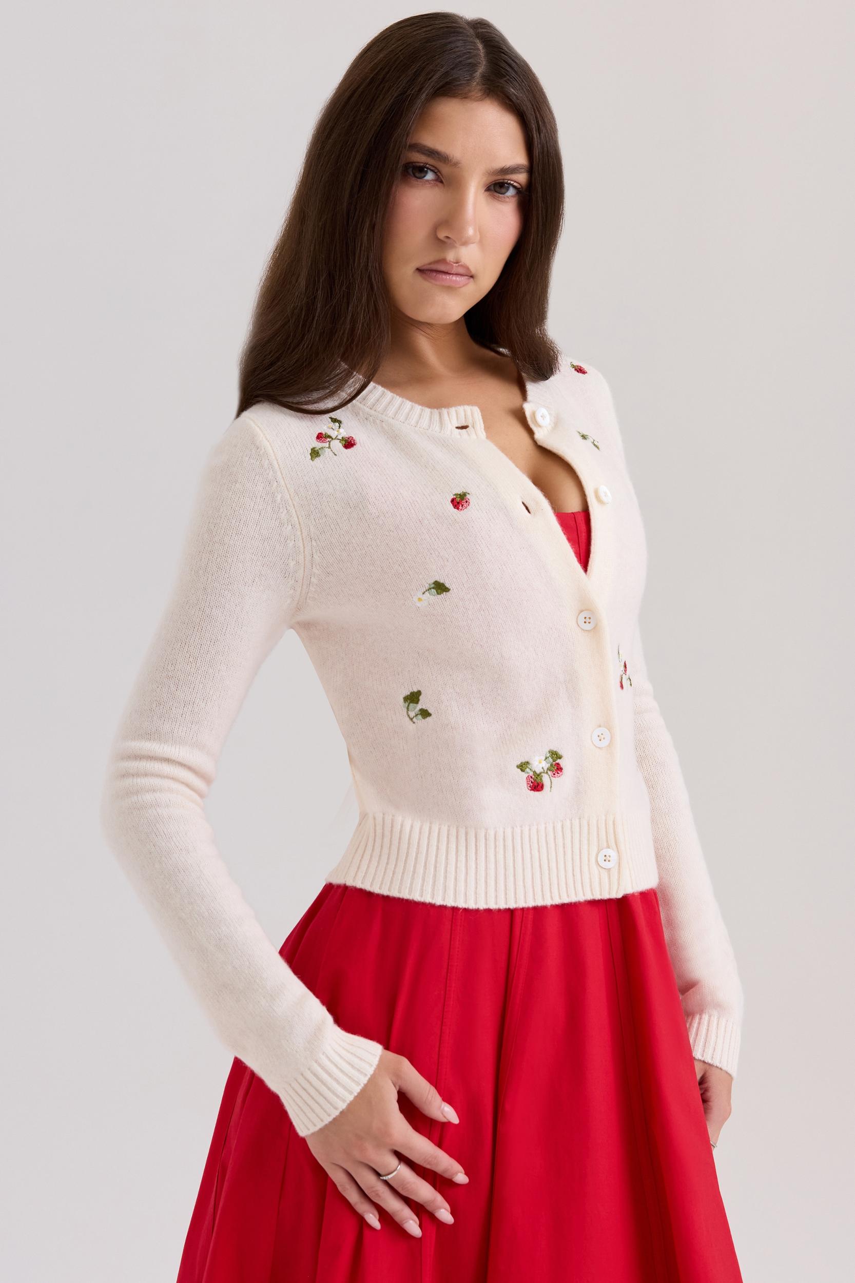 Evelina  cream wool embroidered cardigan Product Image