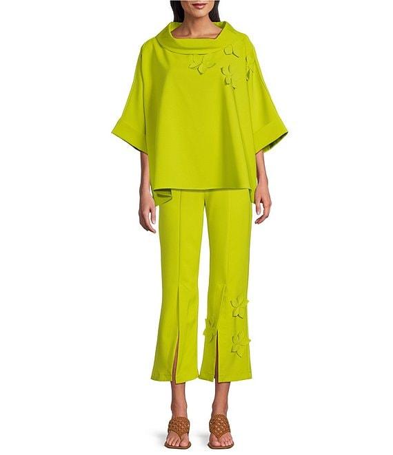 IC Collection Knit Fold Funnel Neck Elbow Sleeve Floral Applique Tunic Product Image