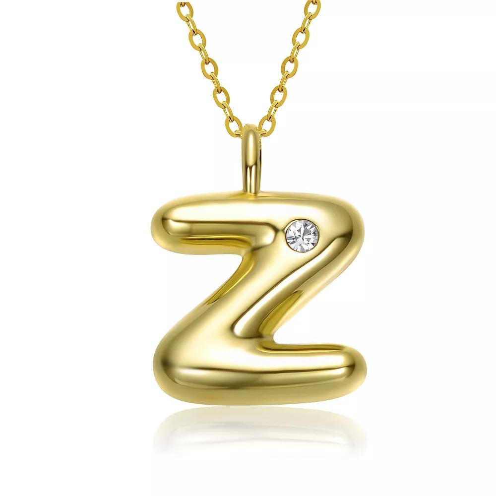 14k Gold Plated Bubble Initial Pendant Necklace, Womens Gold Tone Z Product Image