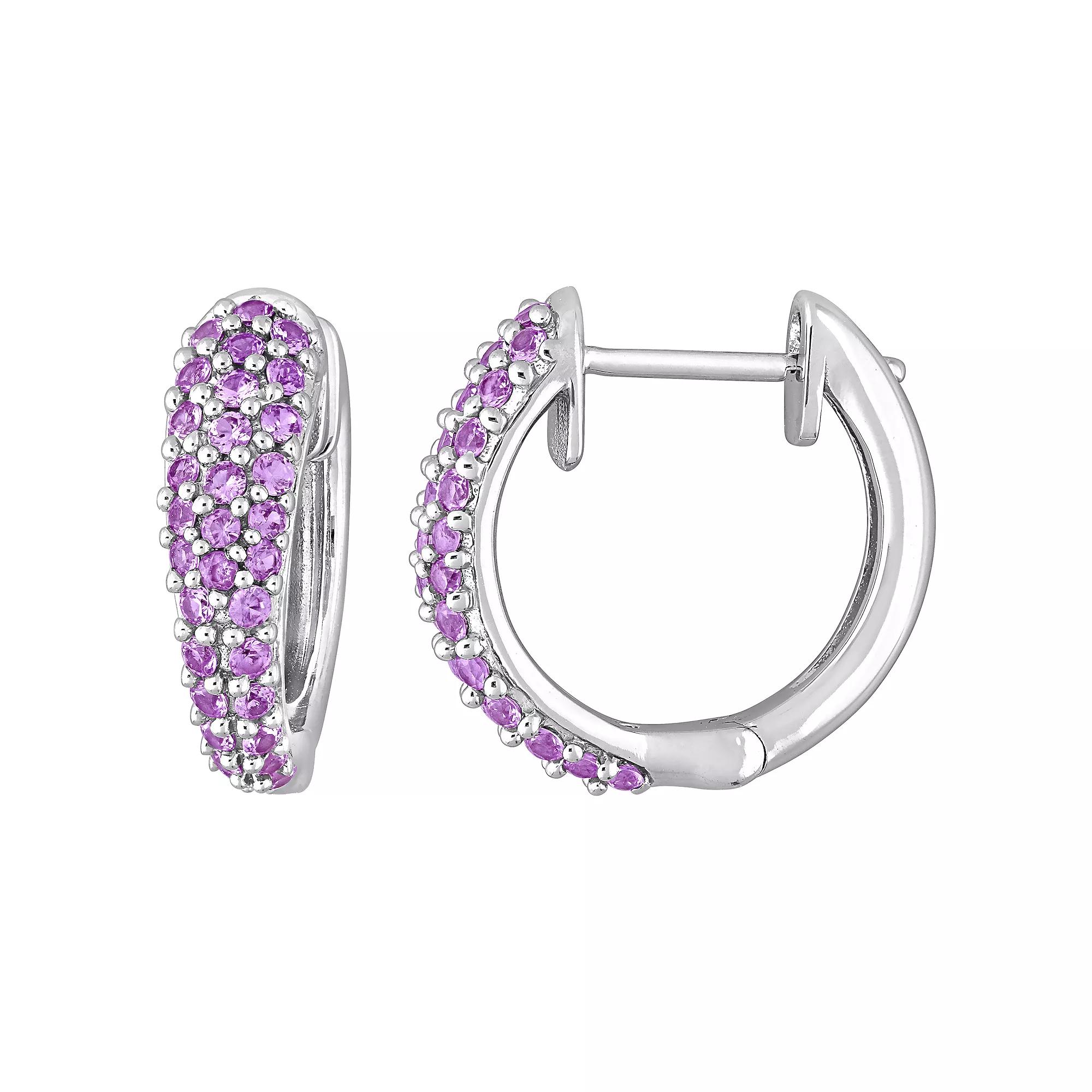 Stella Grace 10k White Gold Pink Sapphire Hoop Earrings, Women's, 10k Whgold Product Image