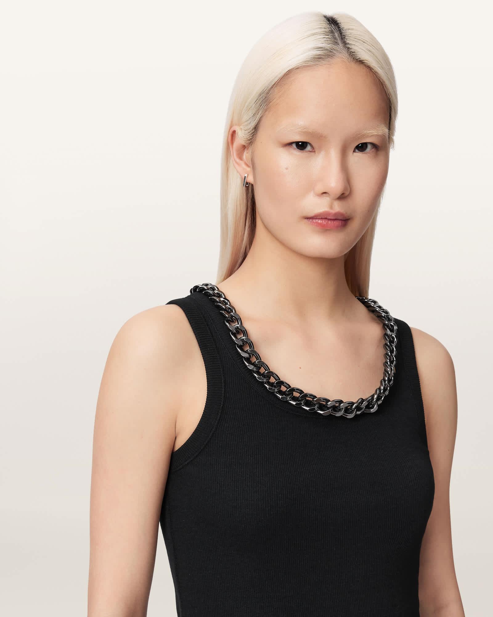 Lucy Sleeveless Slim Fit Ribbed Tank Top Black | ALLSAINTS US Product Image
