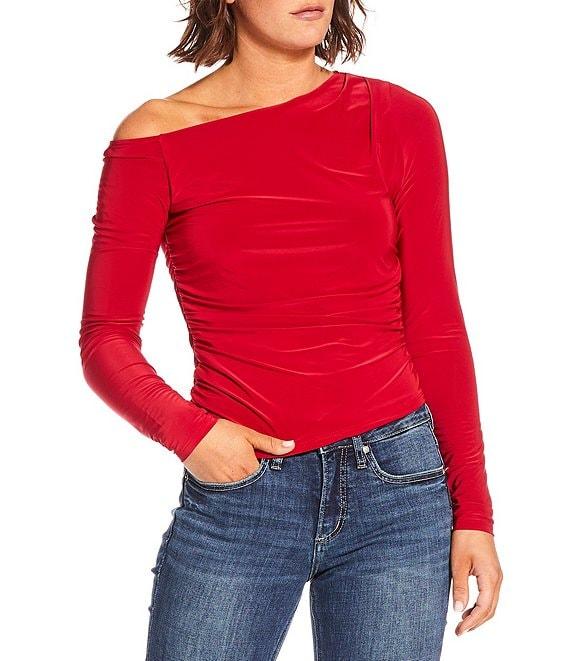 Moa Moa Off The Shoulder Long Sleeve Asymmetrical Hem Top Product Image