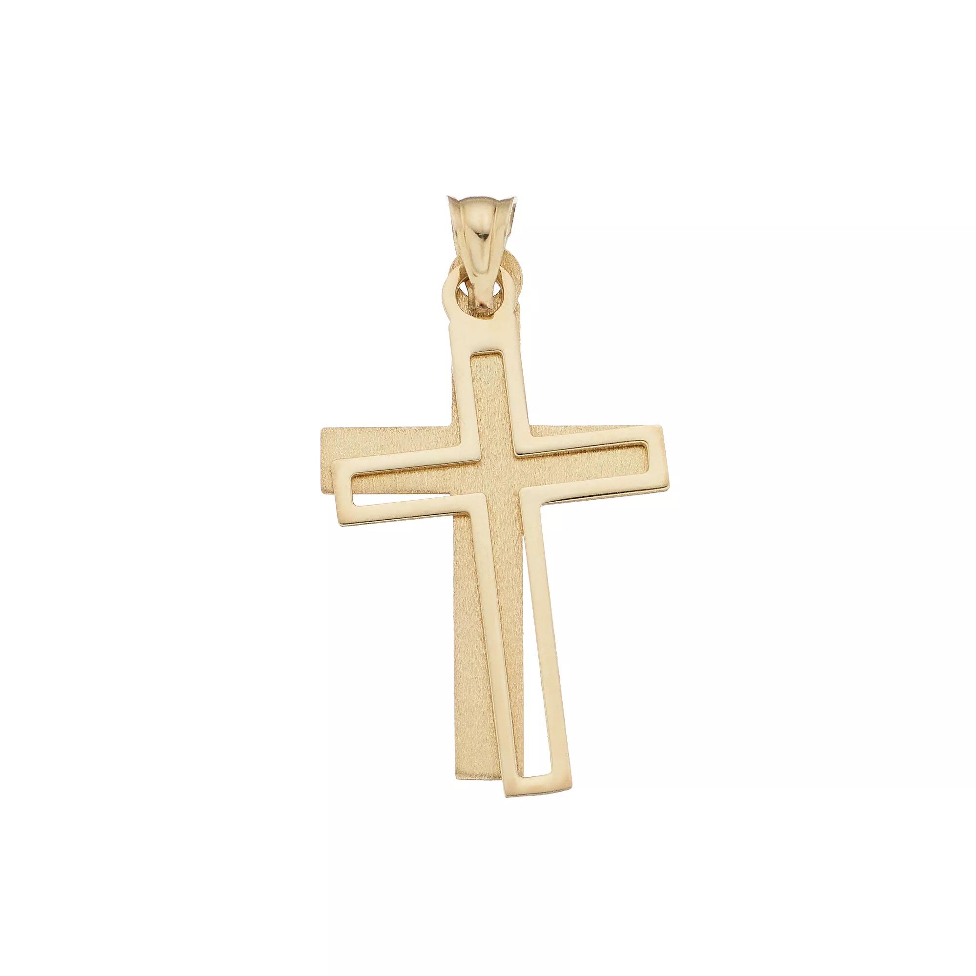 14k Gold Dual Cross Pendant, Womens Product Image