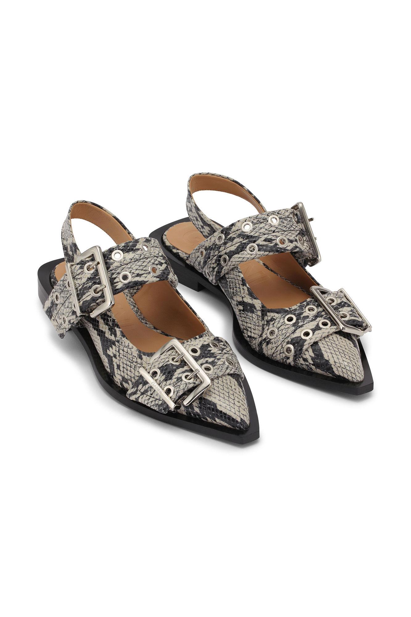 Snake Printed Chunky Buckle Ballerinas Product Image