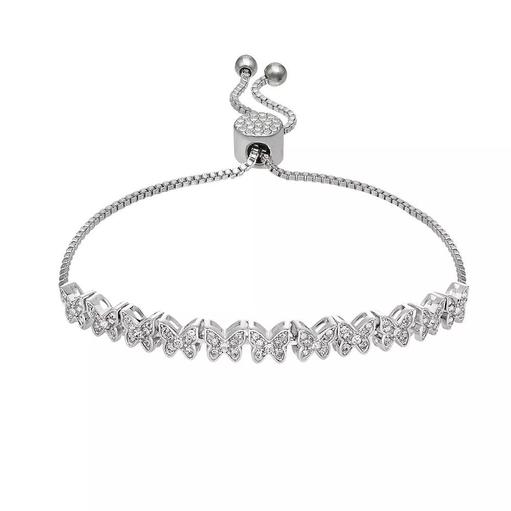 Brilliance Crystal Butterflies Adjustable Bracelet, Women's, Size: 5-9" ADJ, Silver Tone White Product Image