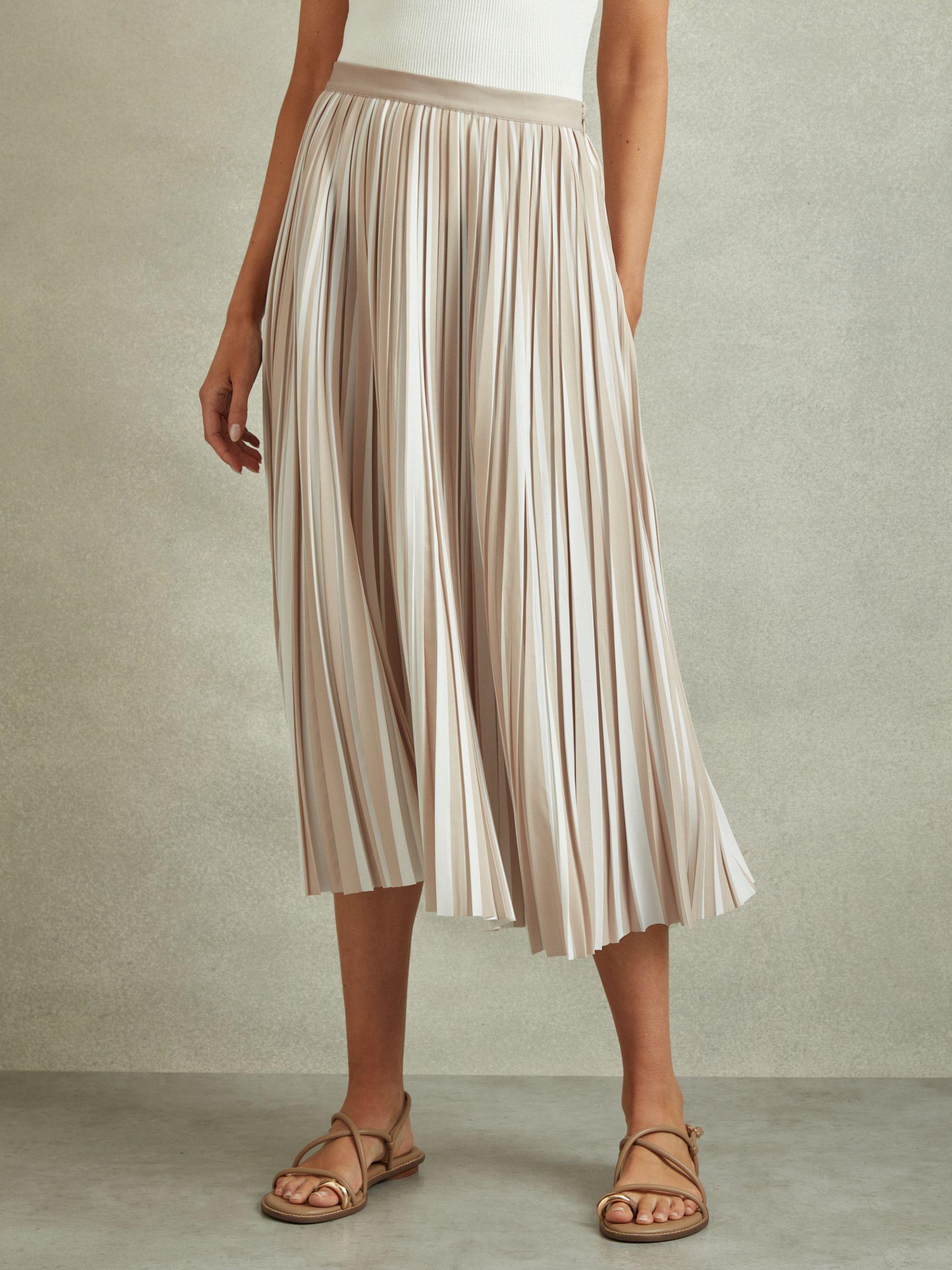 Striped Pleated Midi Skirt in Neutral Product Image