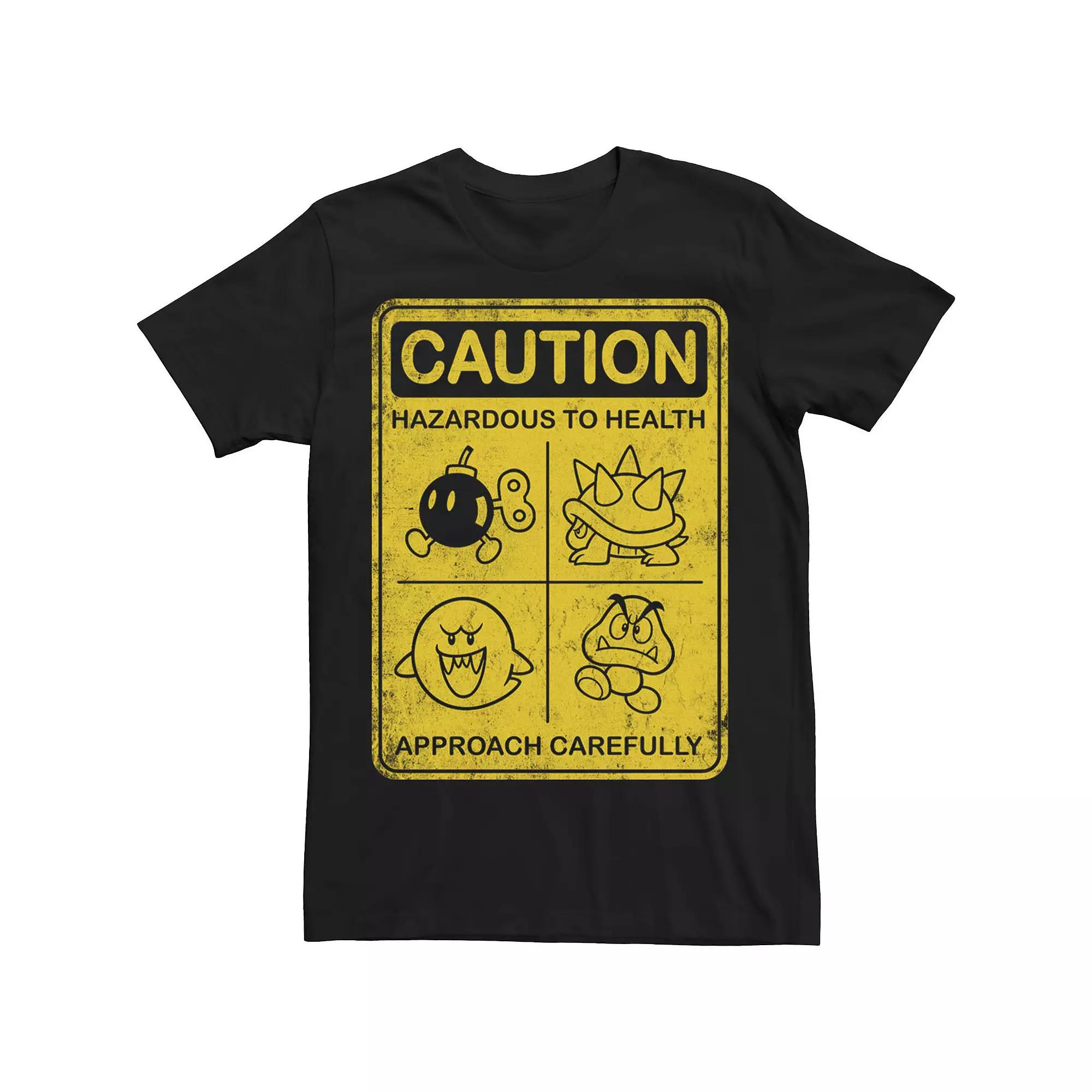 Big & Tall Nintendo Super Mario Bad Guys Caution Sign Tee, Men's, Size: 3XL, Black Product Image