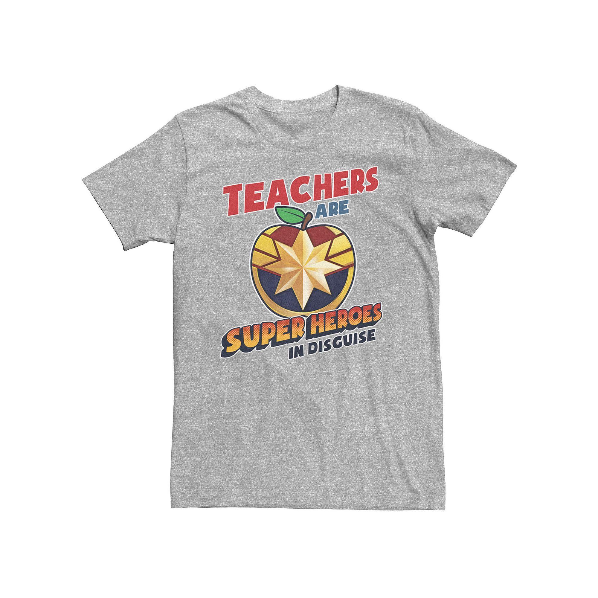 Men's Marvel Teachers Are Super Heroes In Disguise Captain Marvel Tee, Size: 3XL, Athletic Grey Product Image