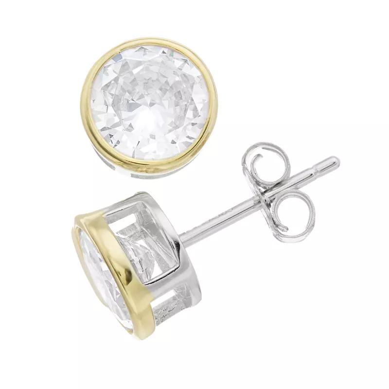 Stella Valentino 14k Gold Over Silver Round Lab Created Moissanite Modern Bezel Stud Earrings, Womens, Gold Tone Product Image