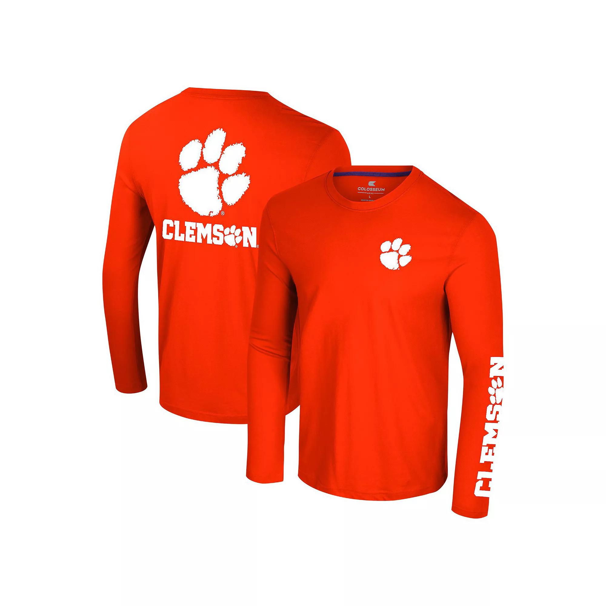 Men's Colosseum Orange Clemson Tigers Logo Lockup 3-Hit Active Blend Long Sleeve T-Shirt,  Product Image