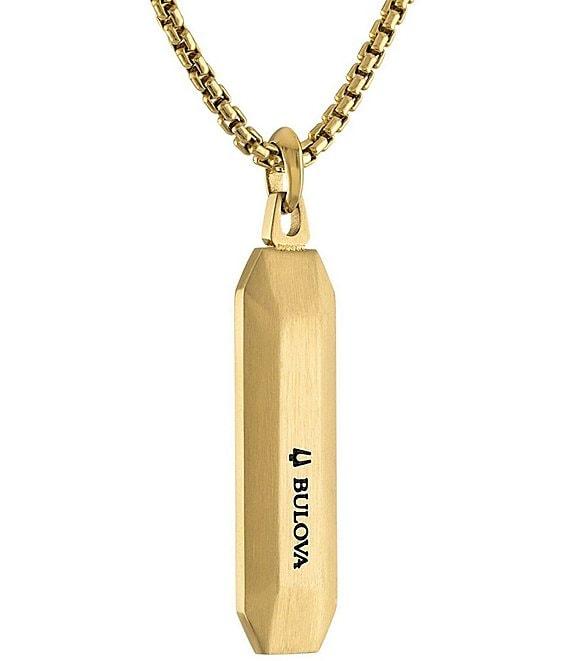 Bulova Men's Gold Tone Stainless Steel Tigers Eye Dog Tag Long Pendant Necklace Product Image