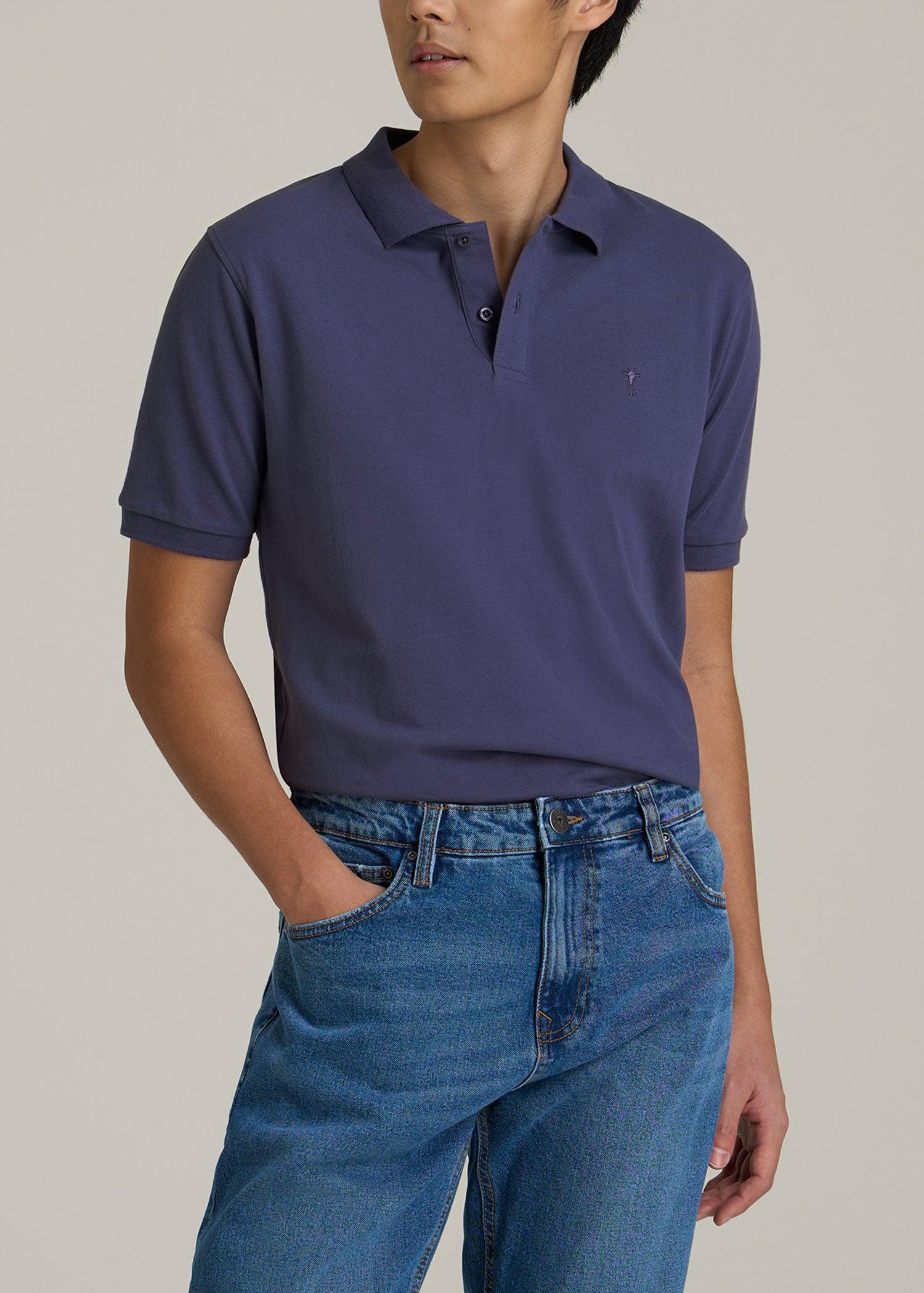 Classic Polo with Embroidered Logo for Tall Men in Future Dusk Male Product Image