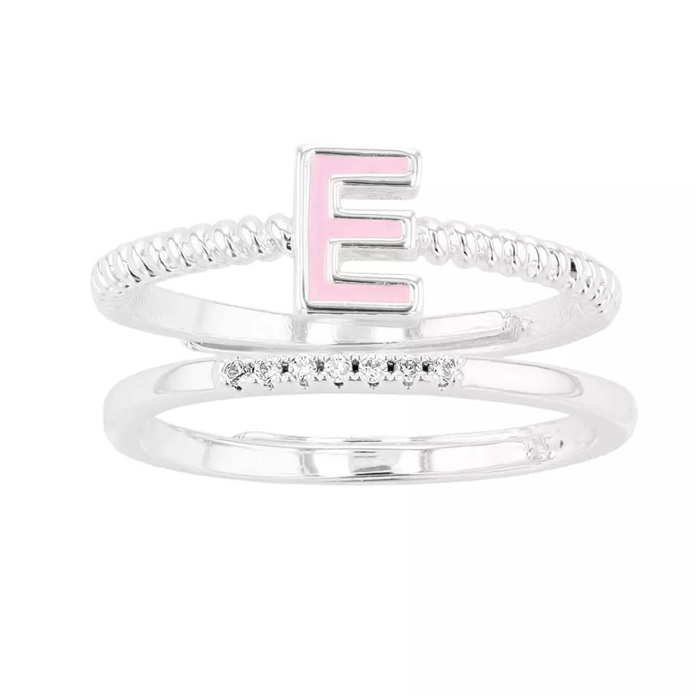 City Luxe Enamel Initial Ring & Cubic Zirconia Pave Ring Duo Set, Women's, Gold Tone M Product Image
