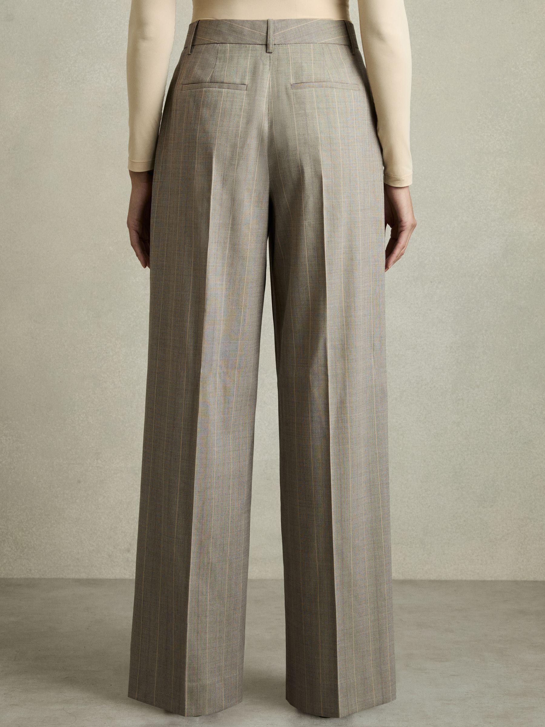 Wool-Blend Wide-Leg Pinstripe Trousers in Grey Product Image