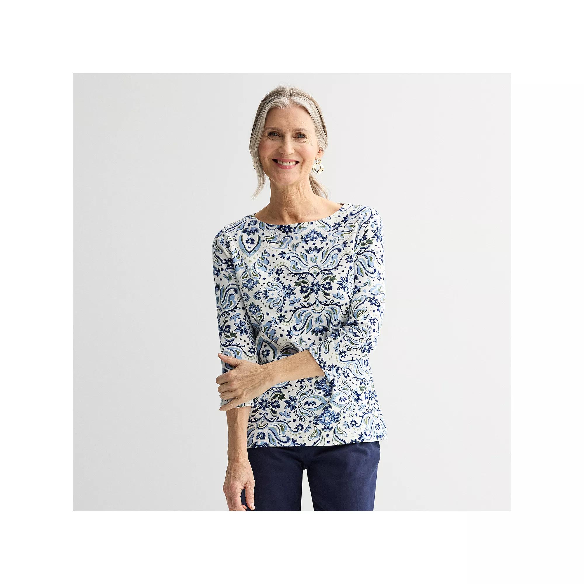 Women's Croft & Barrow® Boatneck Top, Size: XXL, Blue Ornate Floral Product Image