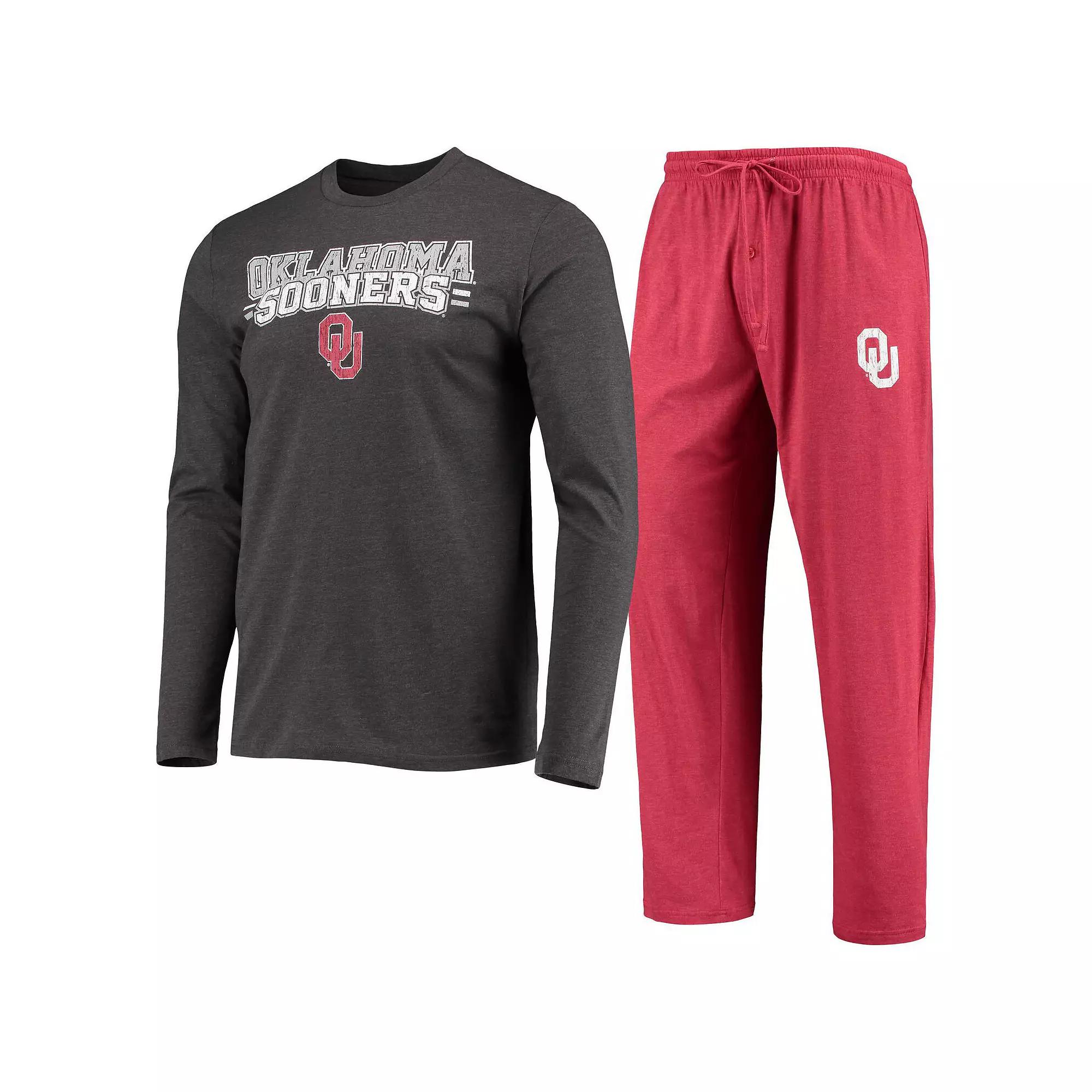 Men's Concepts Sport Crimson/Heathered Charcoal Oklahoma Sooners Meter Long Sleeve T-Shirt & Pants Sleep Set,  Product Image